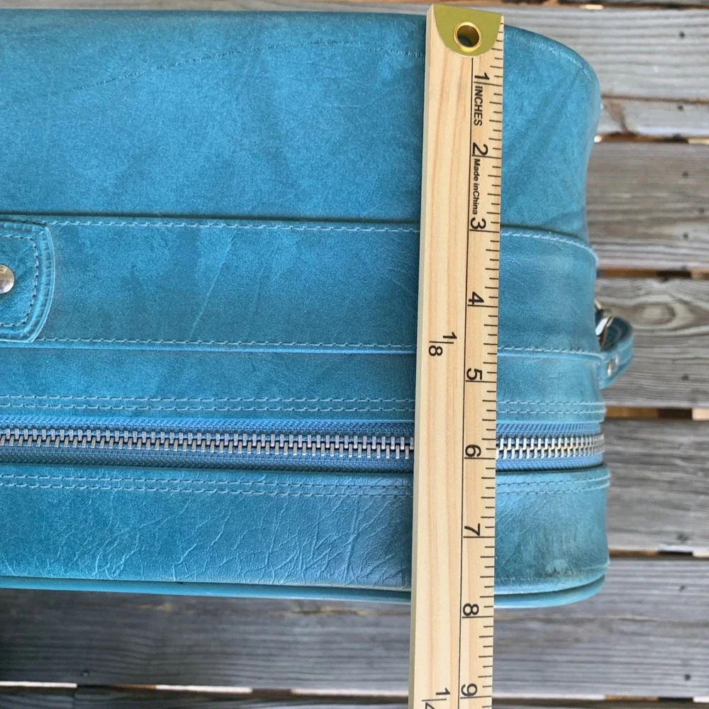 American Tourister VTG 1970s Teal Blue Marbled Vinyl Luggage Set 2pc Suitcase